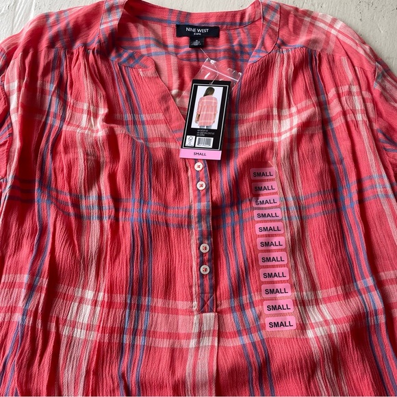 Nine West Plaid Blouse Size Small BRAND NEW - Picture 2 of 5